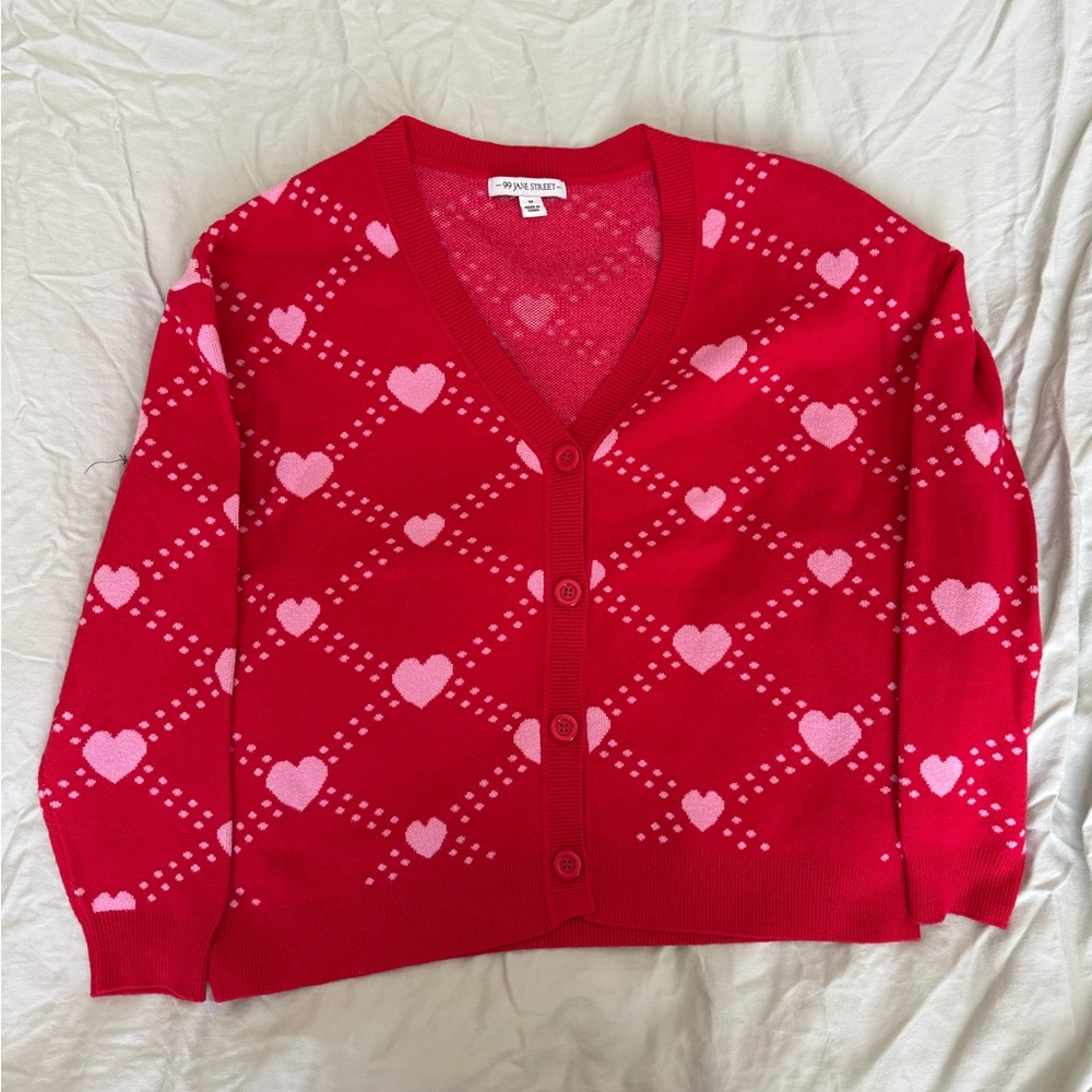 Red Heart Pattern Cardigan